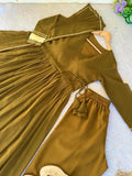 Mustard Yellow Georgette Gown Set With Palazzo & Dupatta