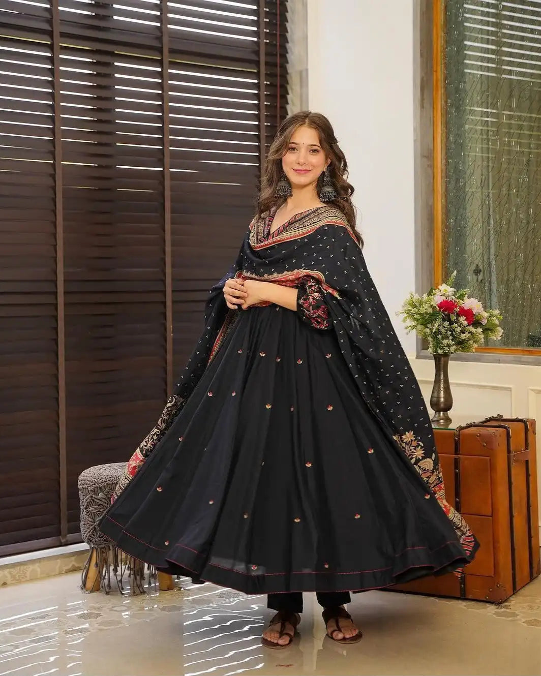 Premium Slub Cotton Gown Set with Dupatta