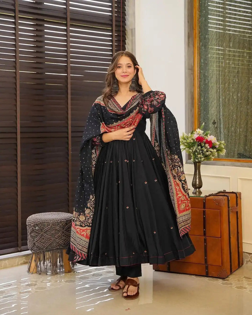 Premium Slub Cotton Gown Set with Dupatta