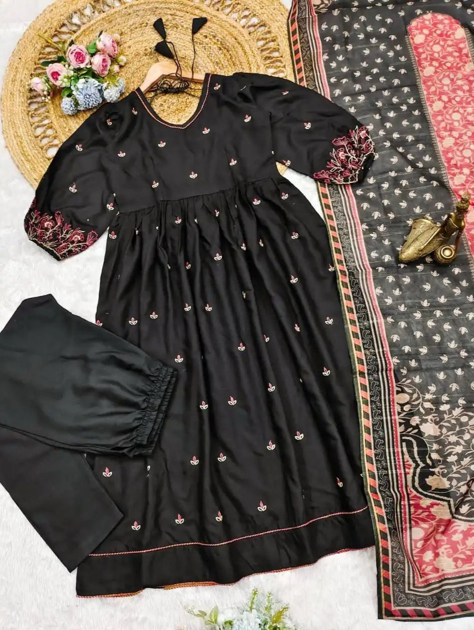 Premium Slub Cotton Gown Set with Dupatta