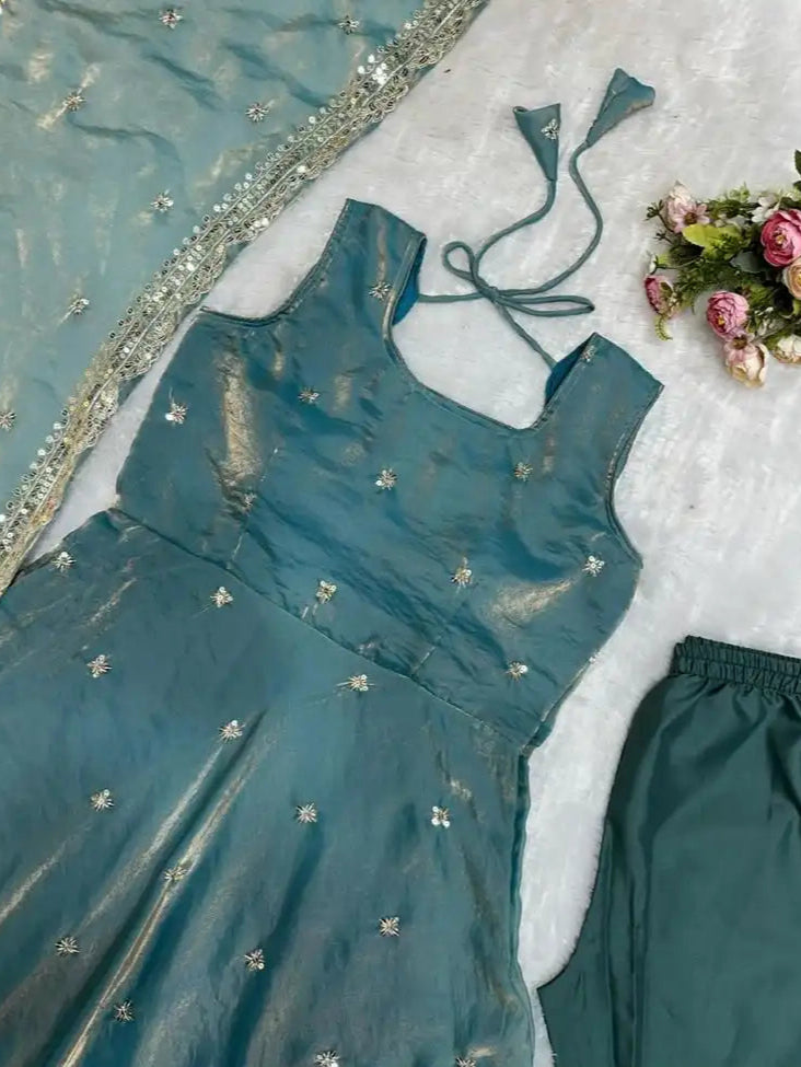 Aqua Grace - The Serene Teal Silk Gown