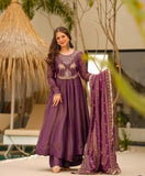 Elegant Wine Shimmer Gown Set with Heavy Embroidery