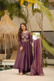 Elegant Wine Shimmer Gown Set with Heavy Embroidery
