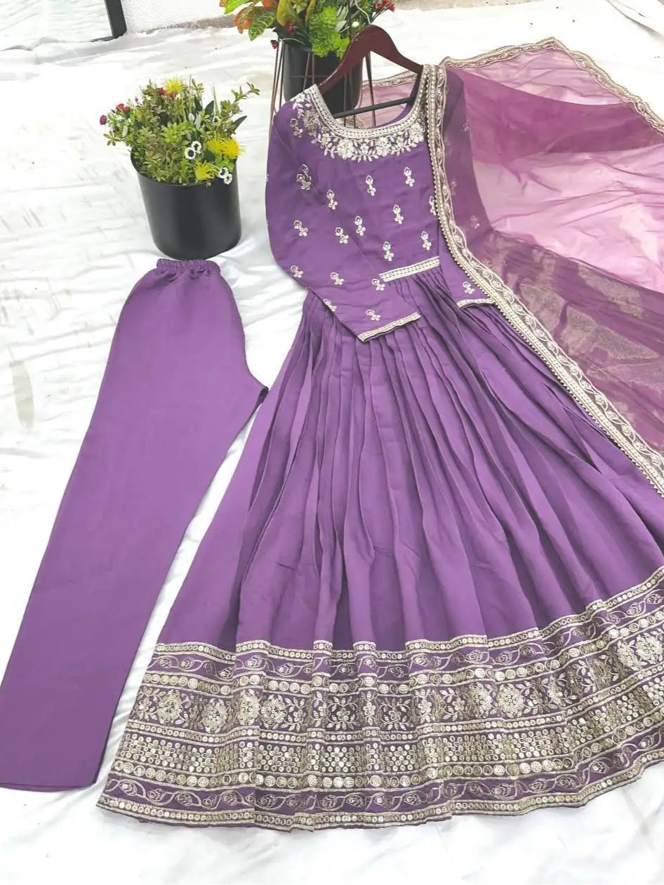 Roman Silk Embroidery Sequin Gown with Dupatta