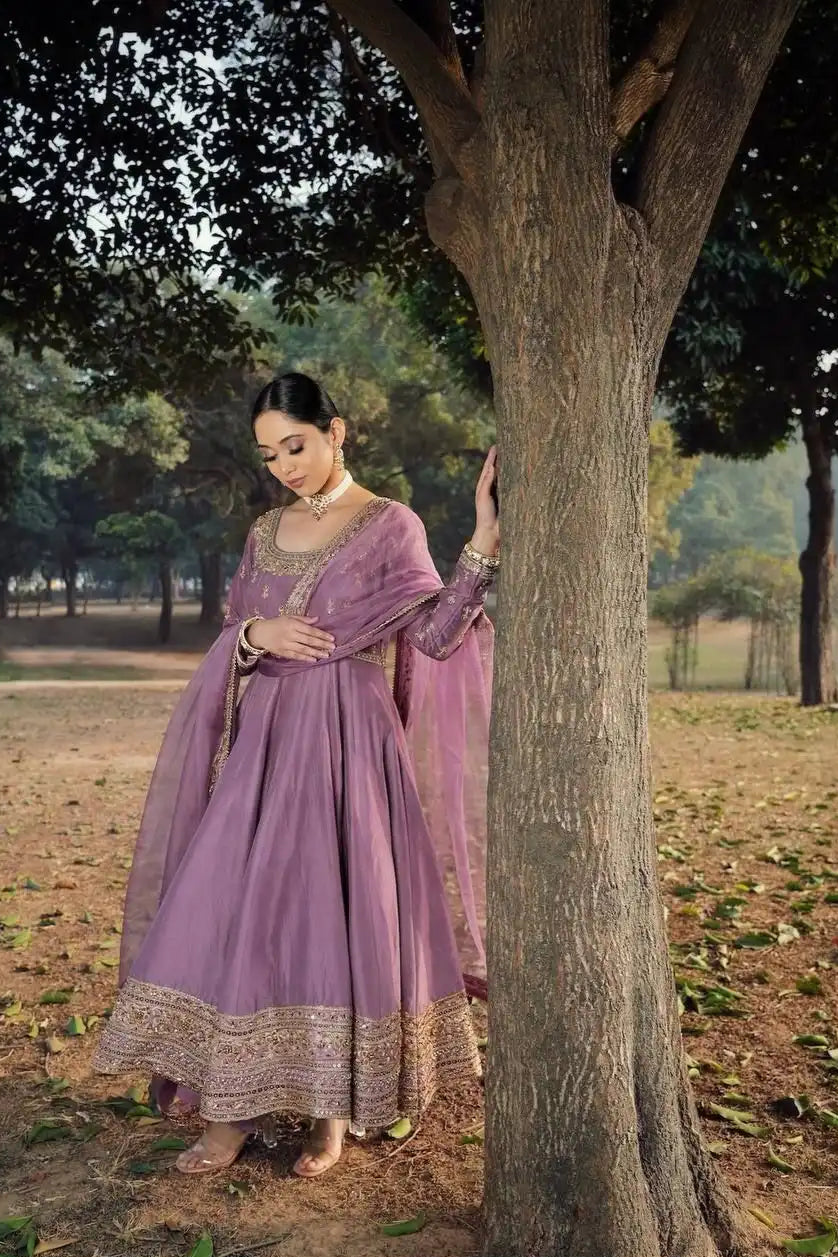 Roman Silk Embroidery Sequin Gown with Dupatta