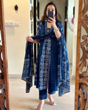 Trendy Cotton Blend Kurta Pant Dupatta Set