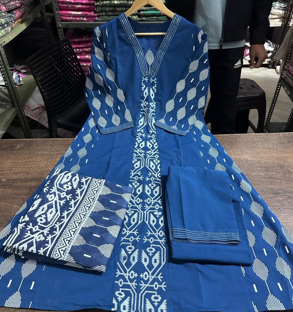Trendy Cotton Blend Kurta Pant Dupatta Set
