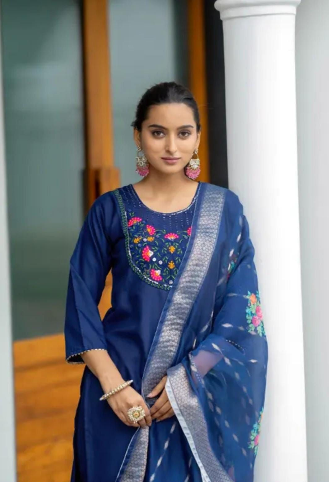 Soft Cotton Kurti Set with Embroidery and Digital Print Dupatta
