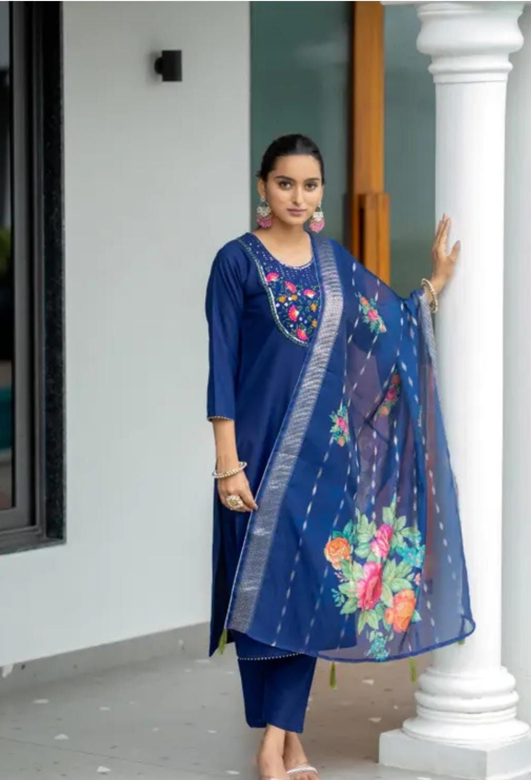 Soft Cotton Kurti Set with Embroidery and Digital Print Dupatta