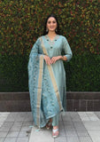 Trendy Sea Green Color Roman Silk Suit
