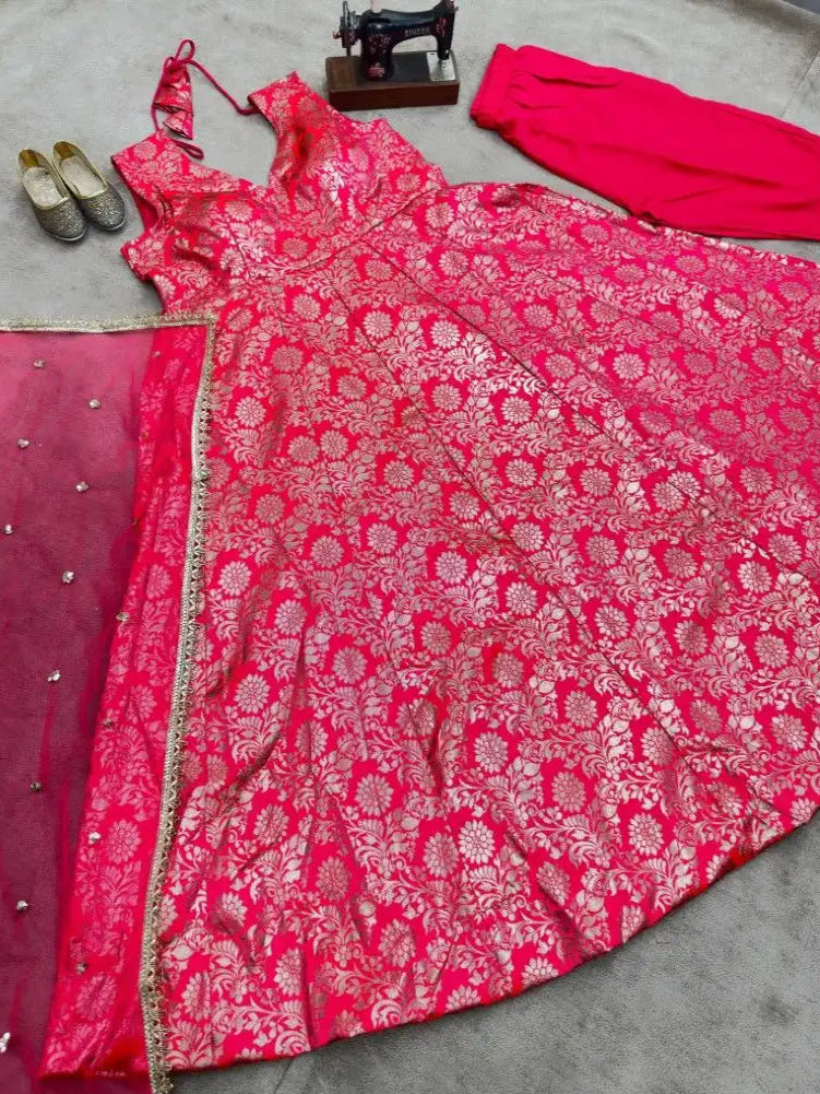 Designer Pretty Pink Gown Set with Dupatta - Wedding Wear