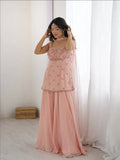 Flowy Festive Glam in Soft Peach Designer Georgette Palazzo Suit Set