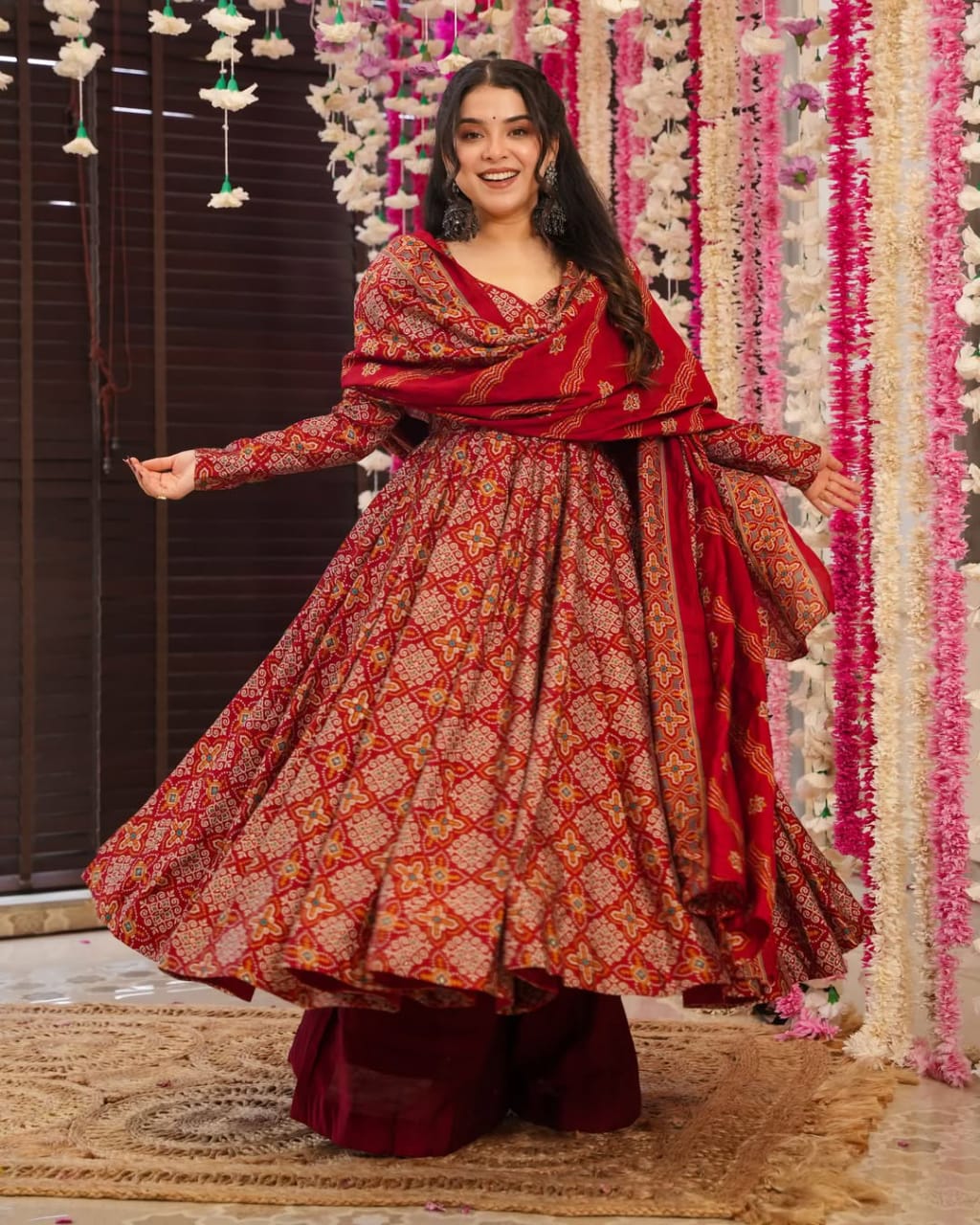 Stunning Red Suit with Floral Design