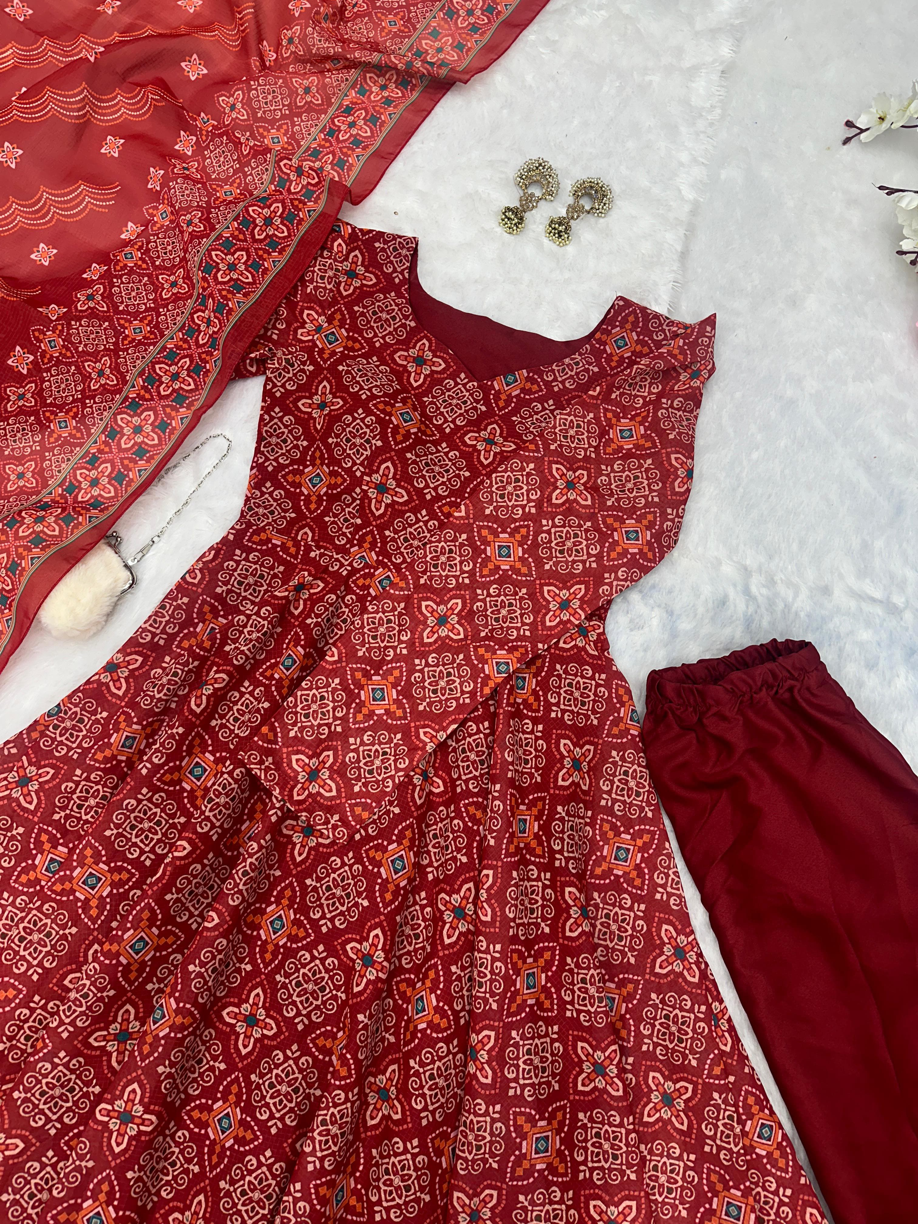 Stunning Red Suit with Floral Design