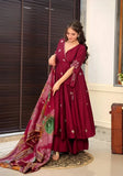 Elegant Wine Cinnon Silk Gown Palazzo with Dupatta