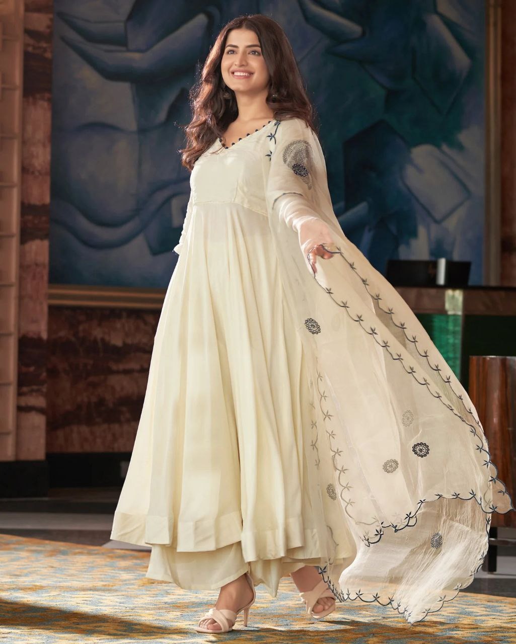 Pearl Whisper – Premium Vichitra Silk Kurti & Dupatta Set