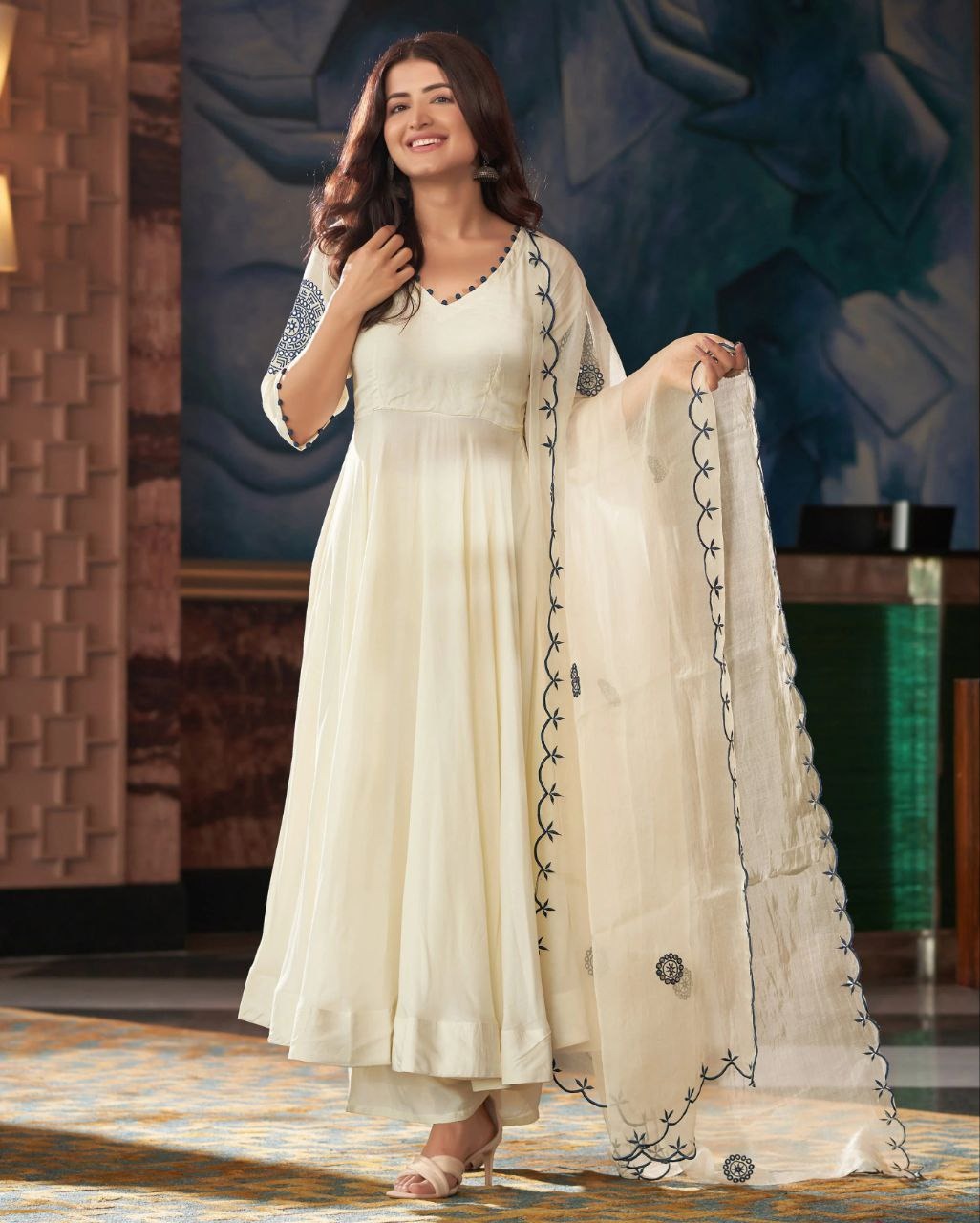 Pearl Whisper – Premium Vichitra Silk Kurti & Dupatta Set
