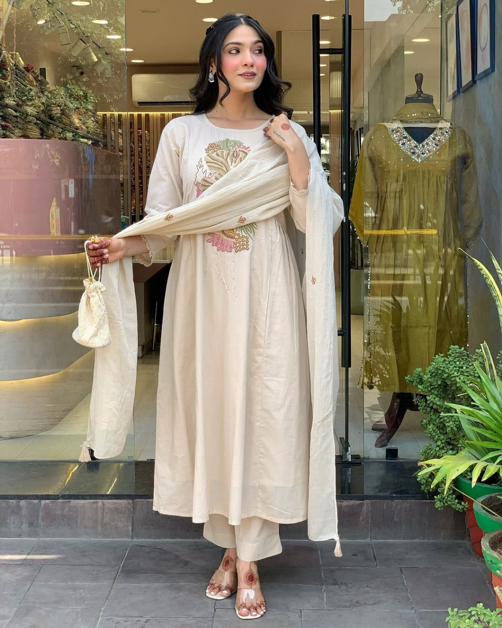 Timeless Cream – Elegant Embroidery Suit Set