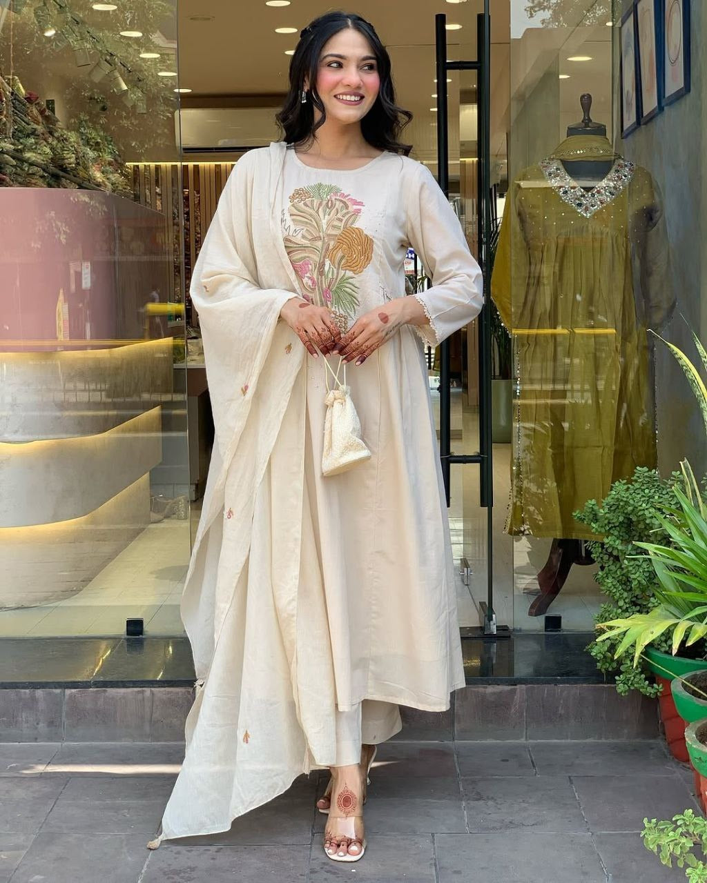 Timeless Cream – Elegant Embroidery Suit Set