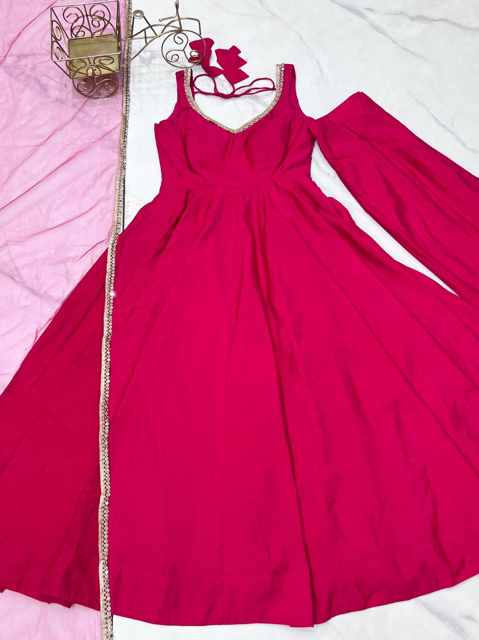 Pure Romansilk Chanderi Full Flair Anarkali with Dupatta – Festive & Wedding Ready Set