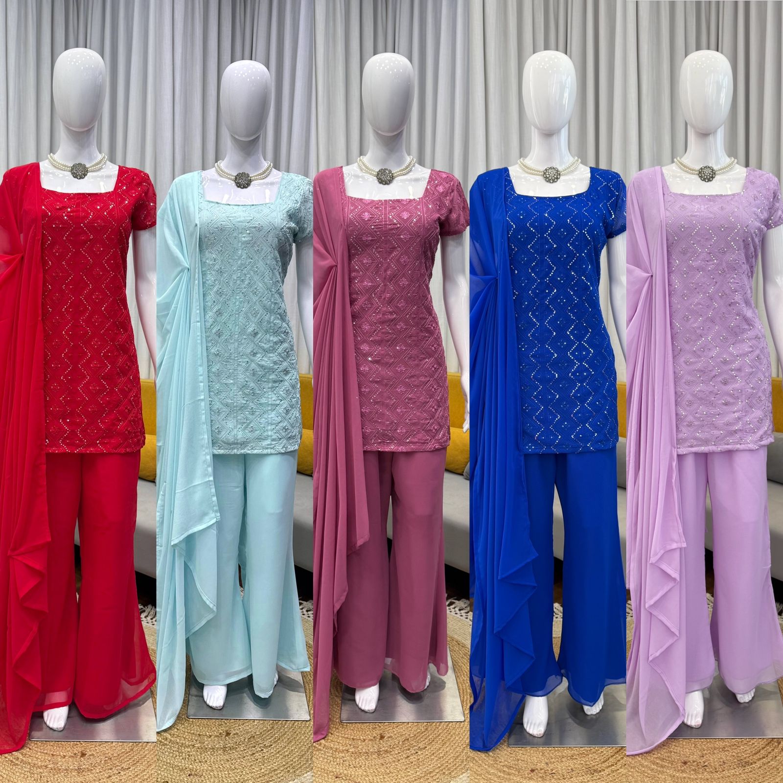 Timeless 90’s Style Designer Faux Georgette Ethnic Set with Boot-Cut Pants
