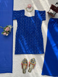 Timeless 90’s Style Designer Faux Georgette Ethnic Set with Boot-Cut Pants
