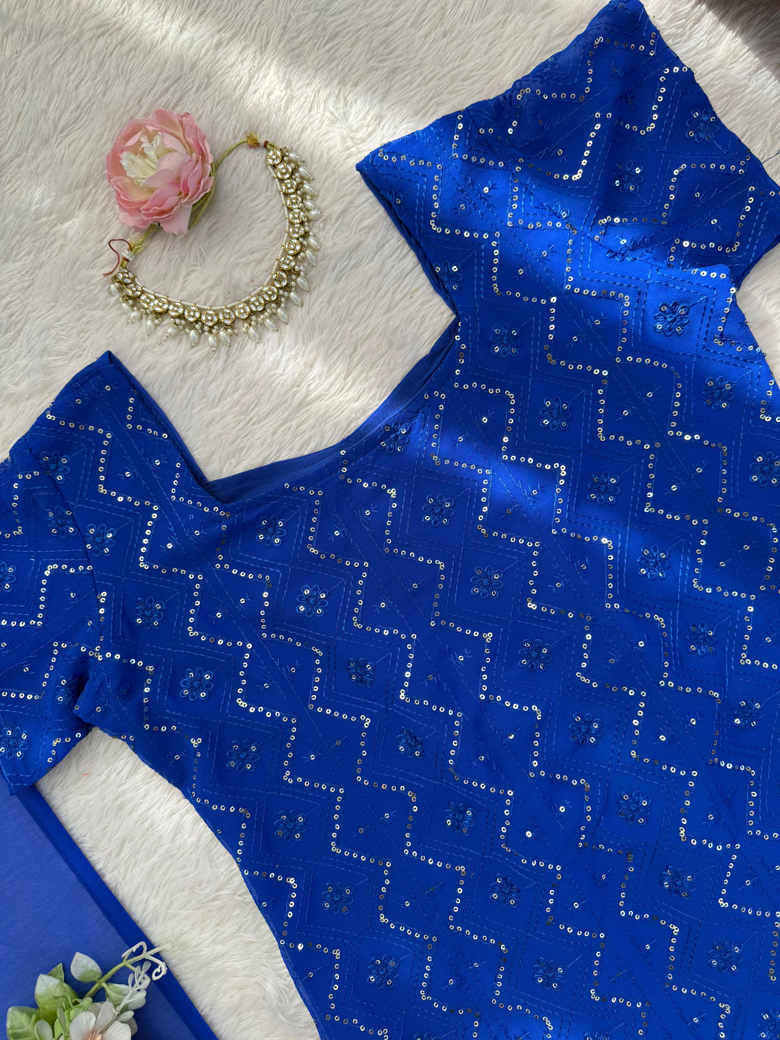 Timeless 90’s Style Designer Faux Georgette Ethnic Set with Boot-Cut Pants