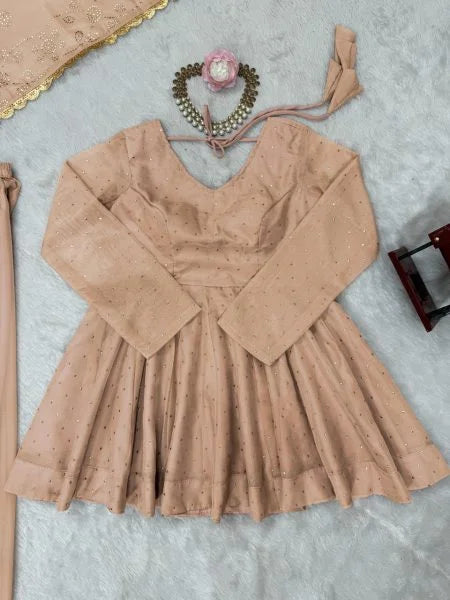 Beige Trending Suit Set Tabby Organza Fabric Mukesh Handwork