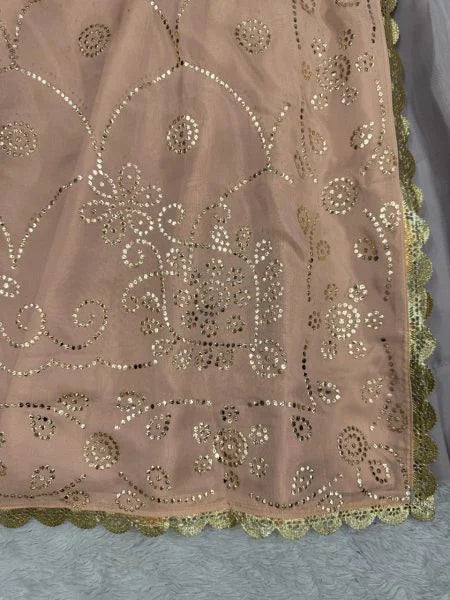 Beige Trending Suit Set Tabby Organza Fabric Mukesh Handwork
