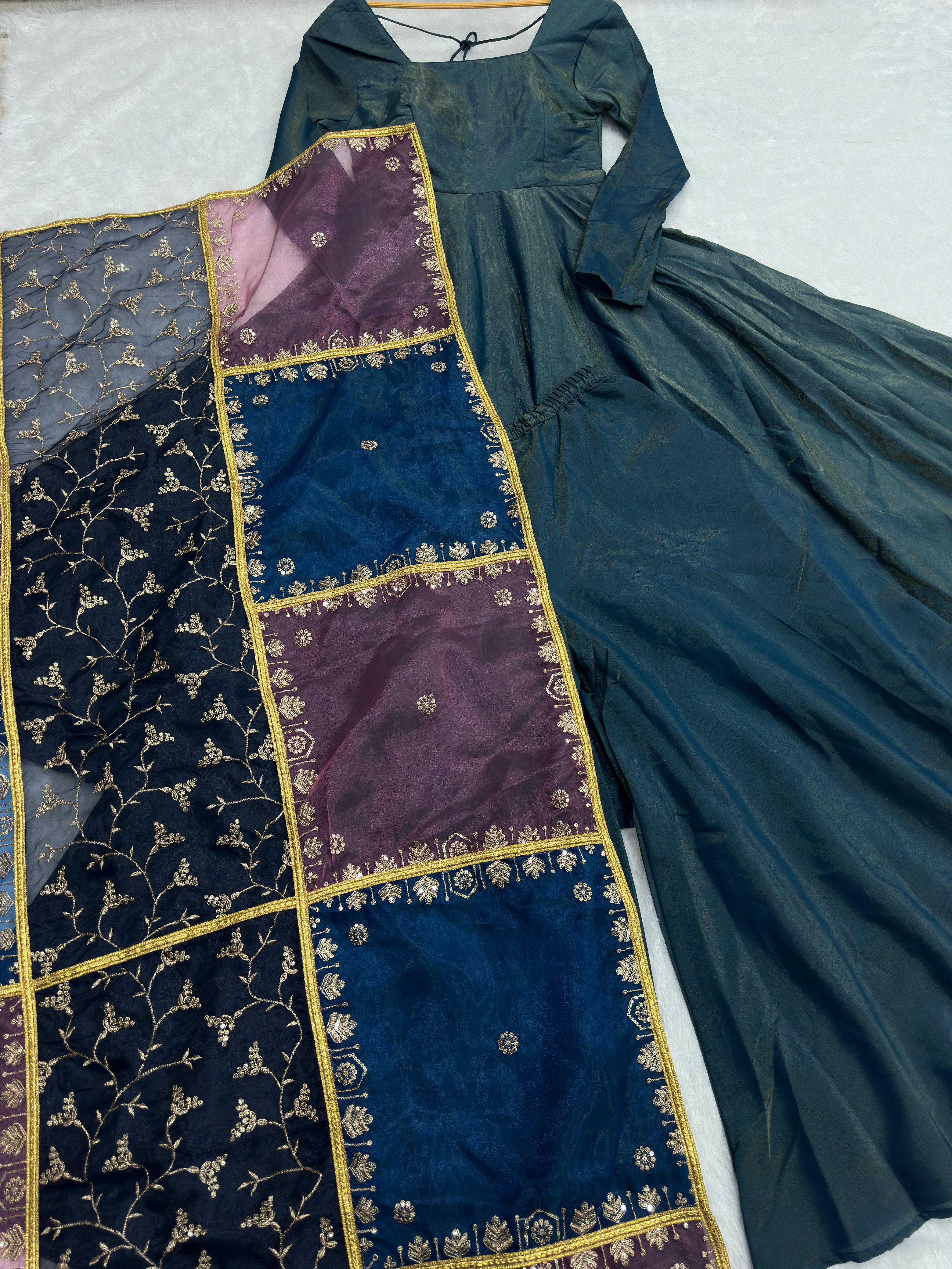Festive Wear Anarkali Suit in Roman Silk Sequin