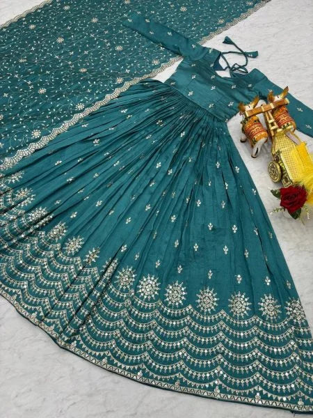 Elegant Vichitra Silk Gown With Dupatta