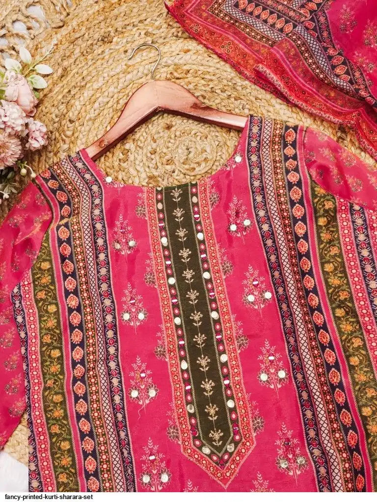 Vibrant Fancy Printed Kurti Sharara Set – Chic Ethnic Fashion Statement