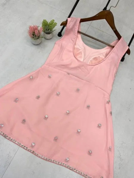 Flowy Festive Glam in Soft Peach Designer Georgette Palazzo Suit Set