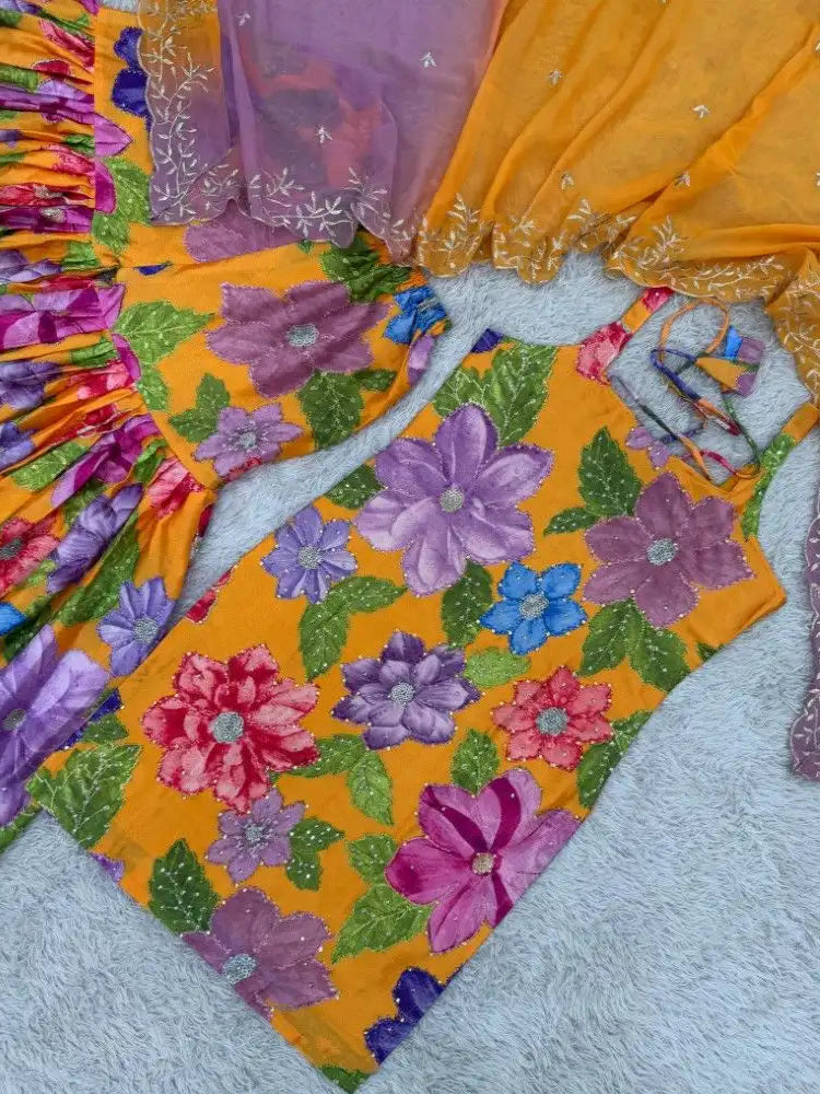 Chic Chinnon Silk Digital Print Sharara Suits – Modern Ethnic Fusion
