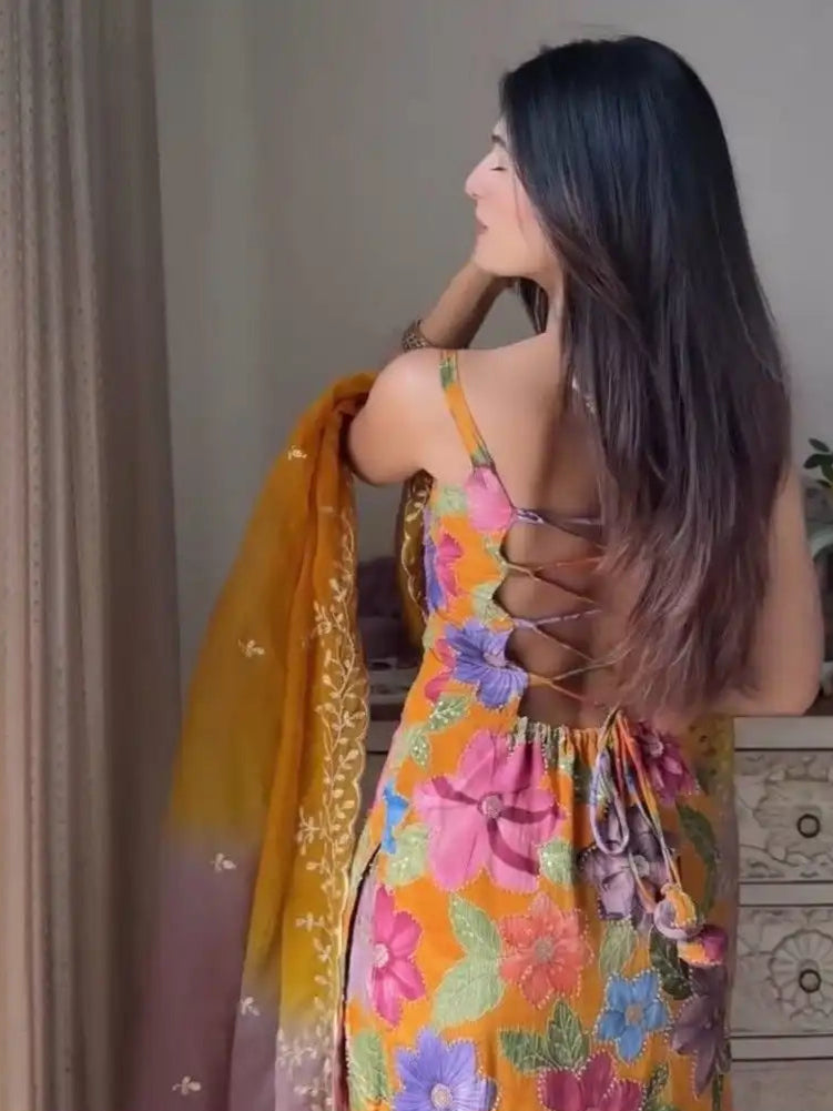 Chic Chinnon Silk Digital Print Sharara Suits – Modern Ethnic Fusion