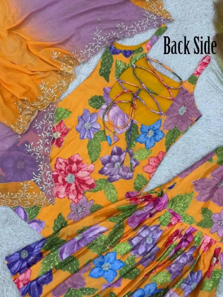 Chic Chinnon Silk Digital Print Sharara Suits – Modern Ethnic Fusion