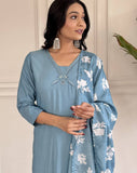 Sky Blue Color Viscose Chanderi Suit With Embroidery