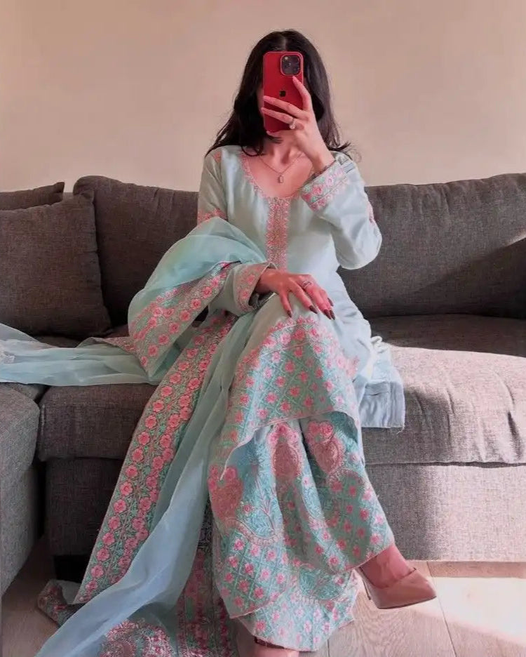 Pakistani Roman Silk Palazzo Suit Set