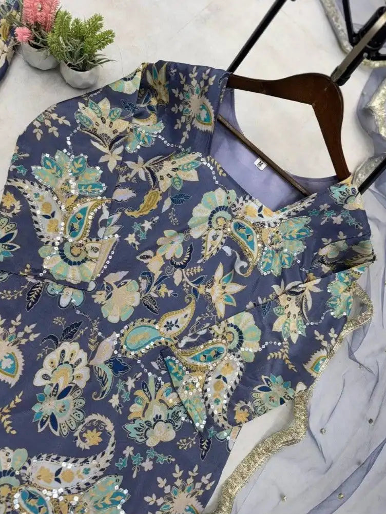 Trendy Chinnon Printed Kurti Sharara Set – Light & Comfortable Ethnic Outfit