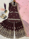 Classic Natural Crepe Embroidered Sharara Suit – Stylish Comfort Meets Tradition