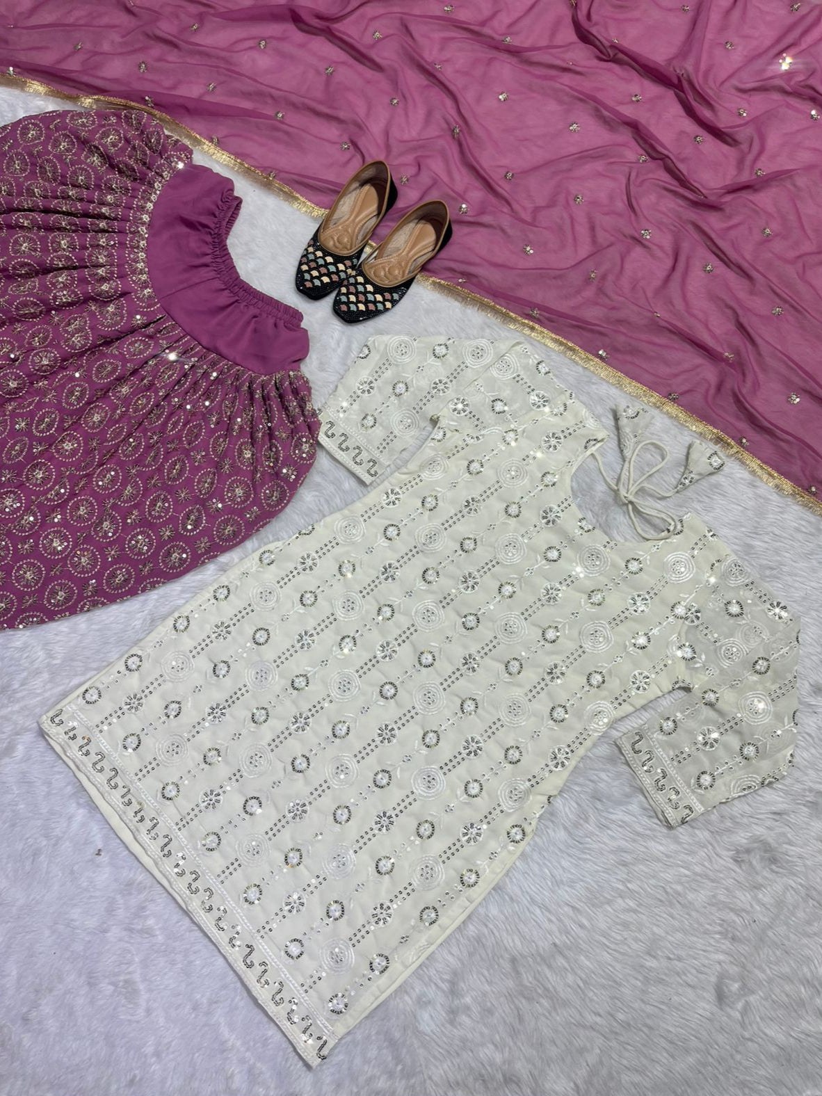 Pakistani Style Faux Georgette Top Dhoti With Dupatta
