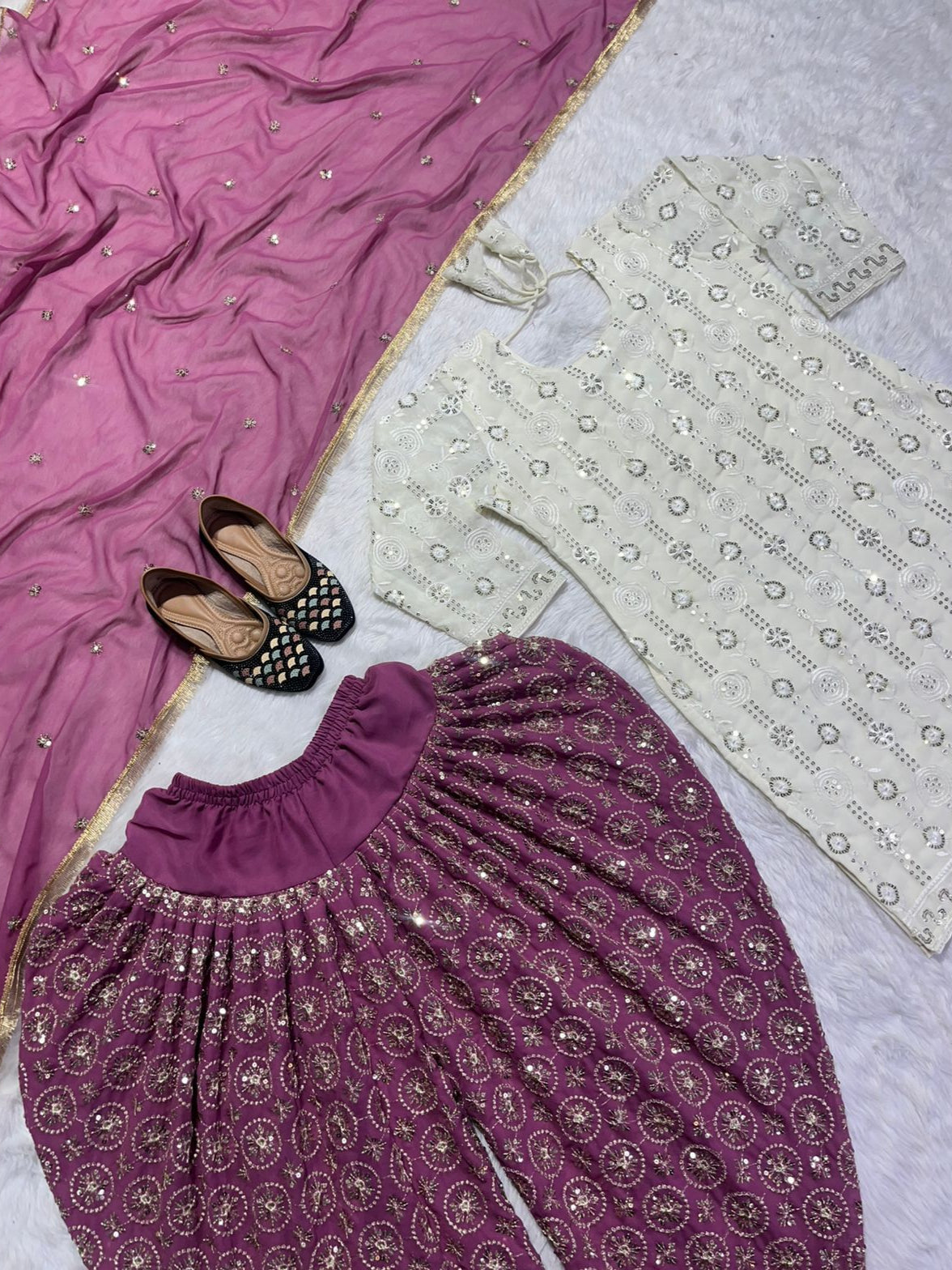 Pakistani Style Faux Georgette Top Dhoti With Dupatta