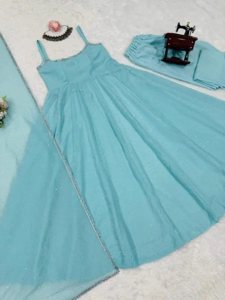 Crunch Silk Anarkali Suit Set