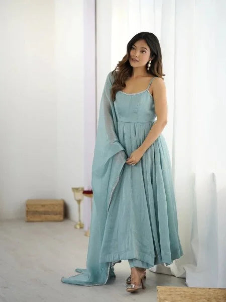 Crunch Silk Anarkali Suit Set