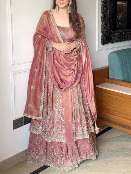 Royal Pink Crunchy Silk 3-Piece Suit with Sequin Embroidery – Wedding & Party Wear Set