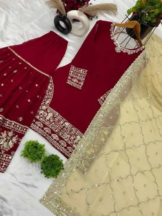 Show-Stopping Heavy Faux Georgette Kurti with Sharara – Perfect for Special Occasions