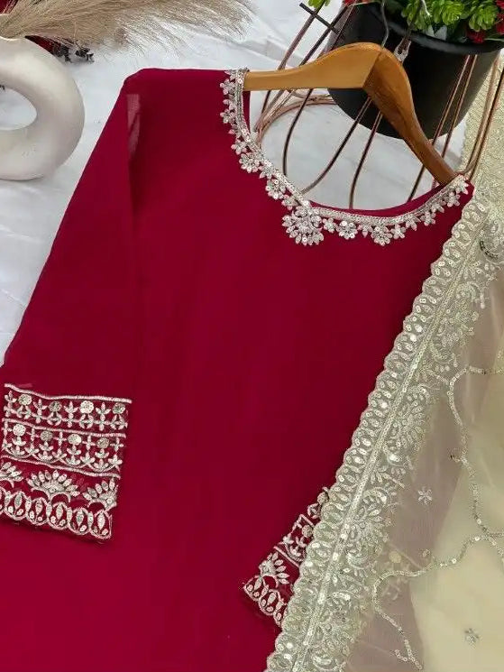 Show-Stopping Heavy Faux Georgette Kurti with Sharara – Perfect for Special Occasions