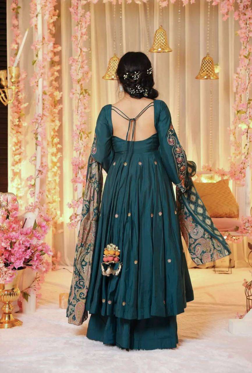 Trendy Teal Kurti Set with Palazzo & Dupatta