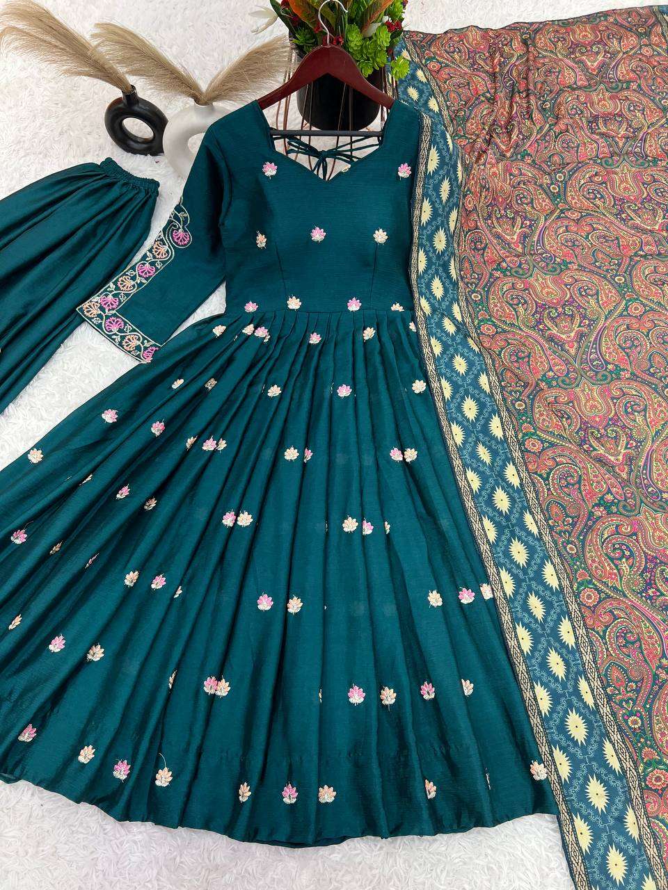 Trendy Teal Kurti Set with Palazzo & Dupatta