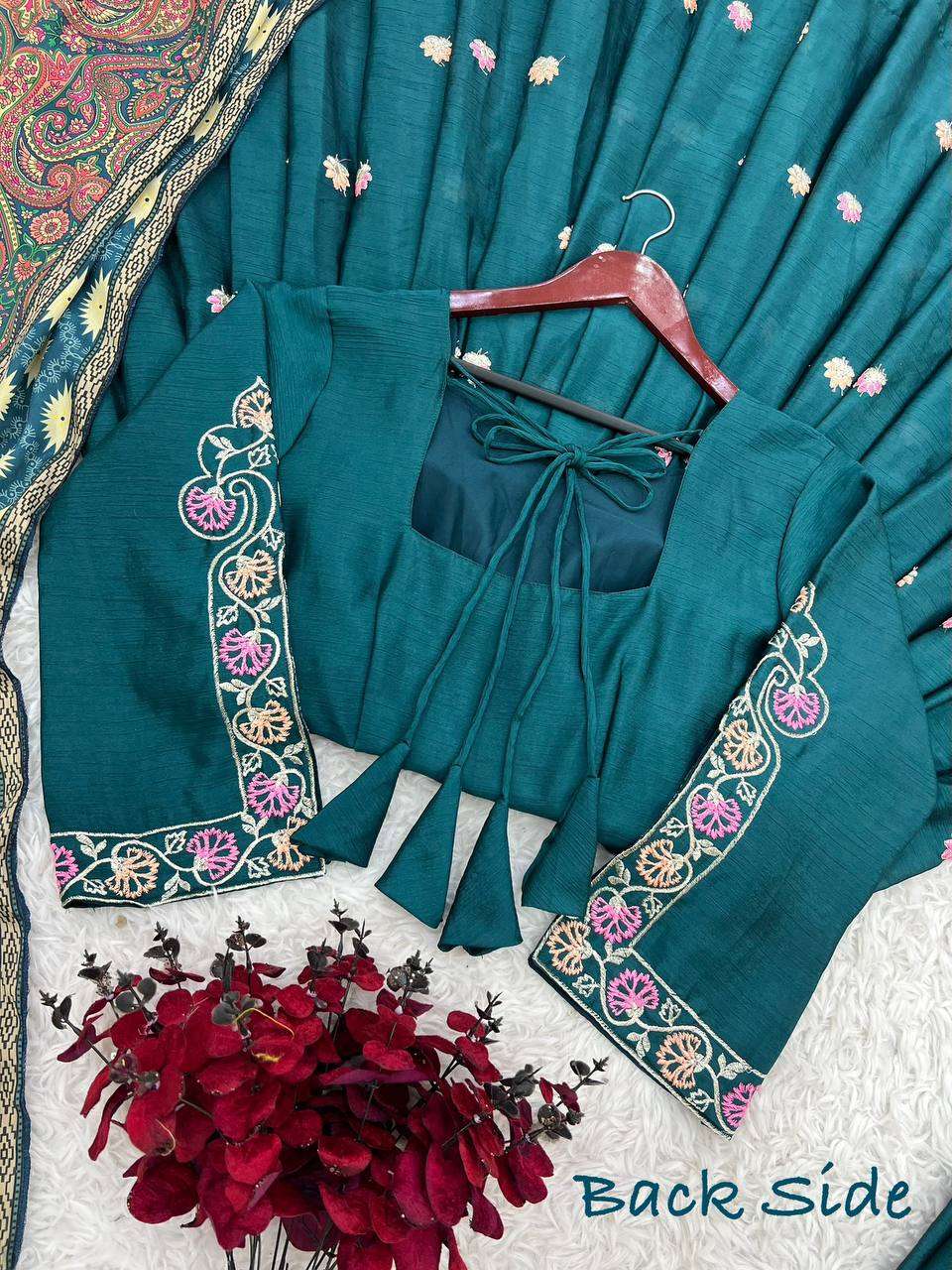 Trendy Teal Kurti Set with Palazzo & Dupatta